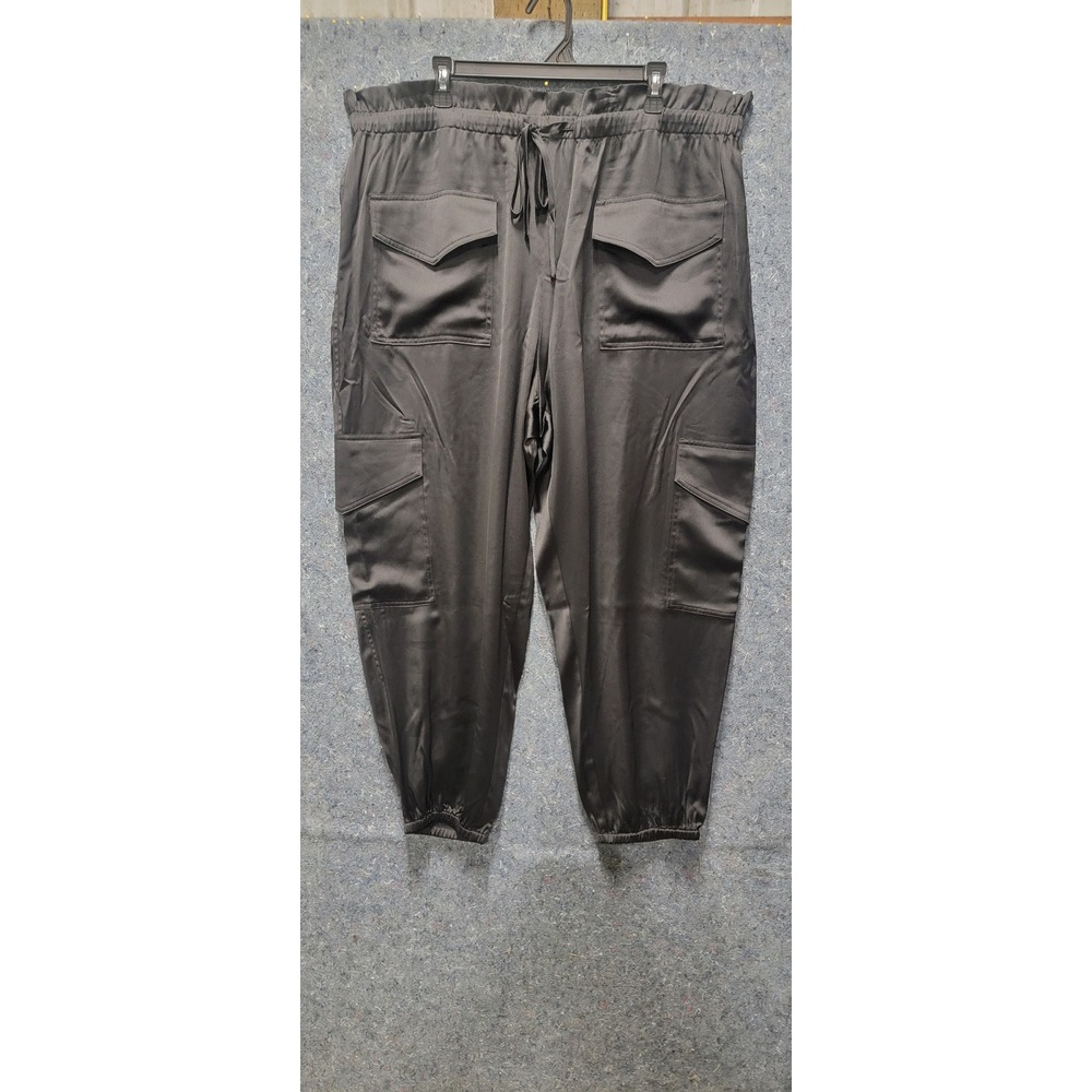 Banana Republic Women's Black Faux Leather Pants Gather Waist Cargo‎ Pockets 2XL